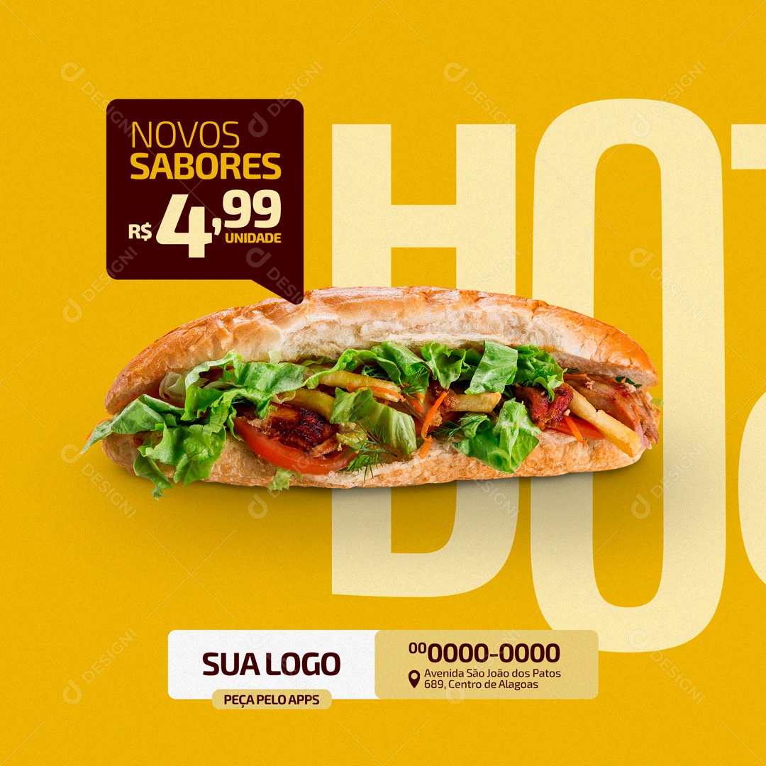 Novos Sabores Hot Dog Social Media PSD Editável