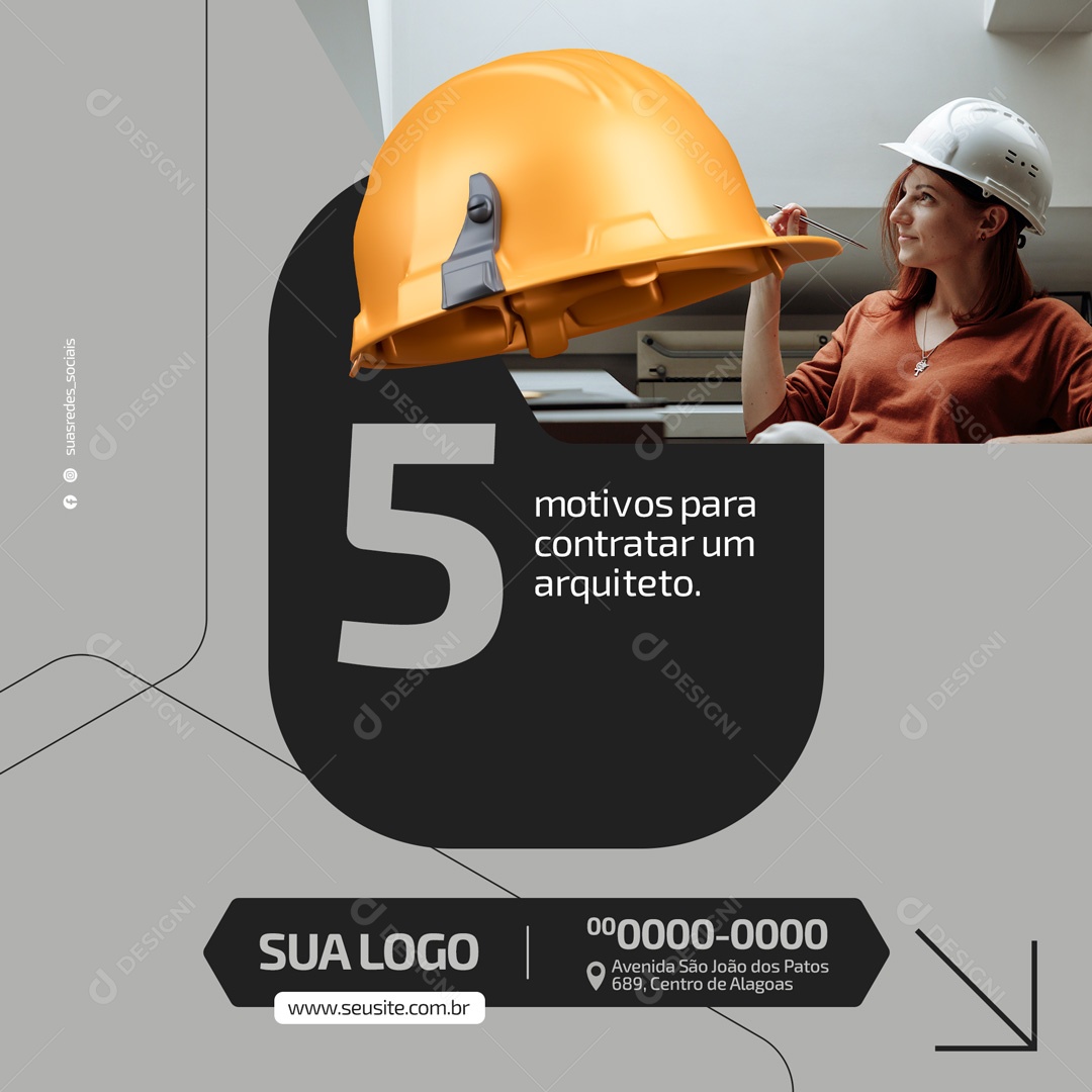 Social Media 5 Motivos Para Contratar um Arquiteto Social Media PSD Editável