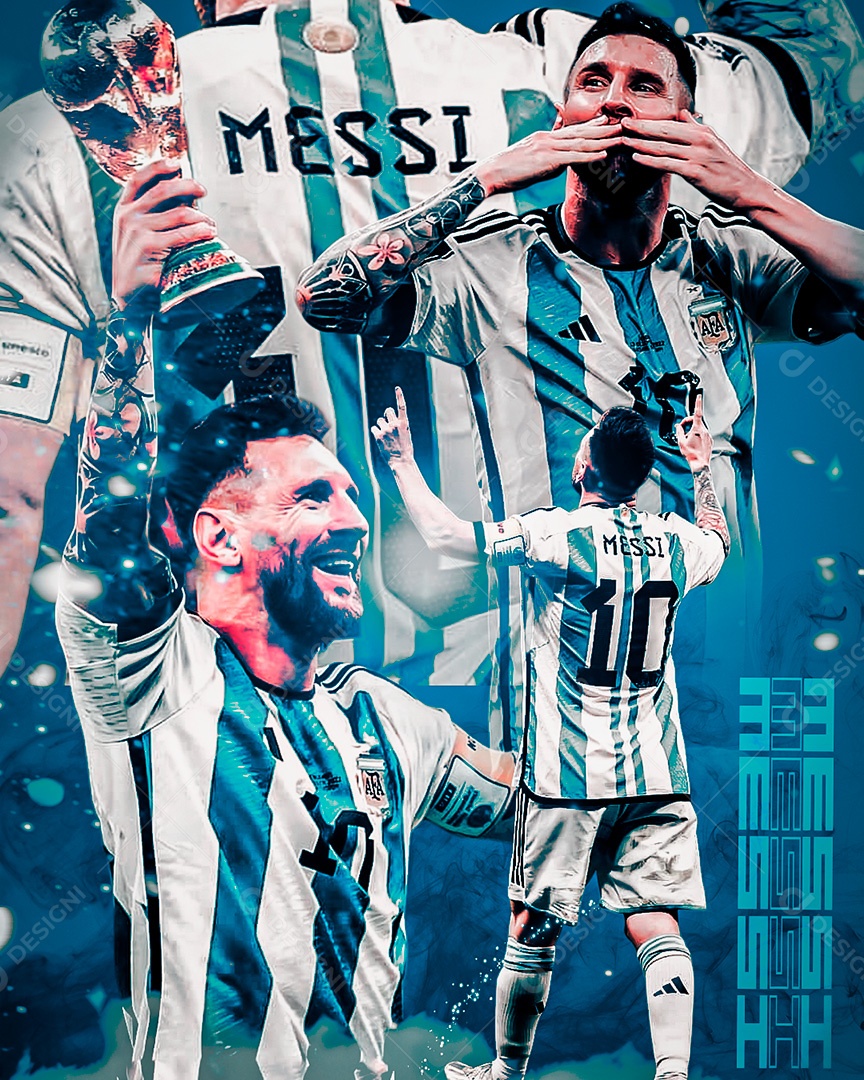 Flyer Jogador de Futebol Messi Argentina Social Media PSD Editável