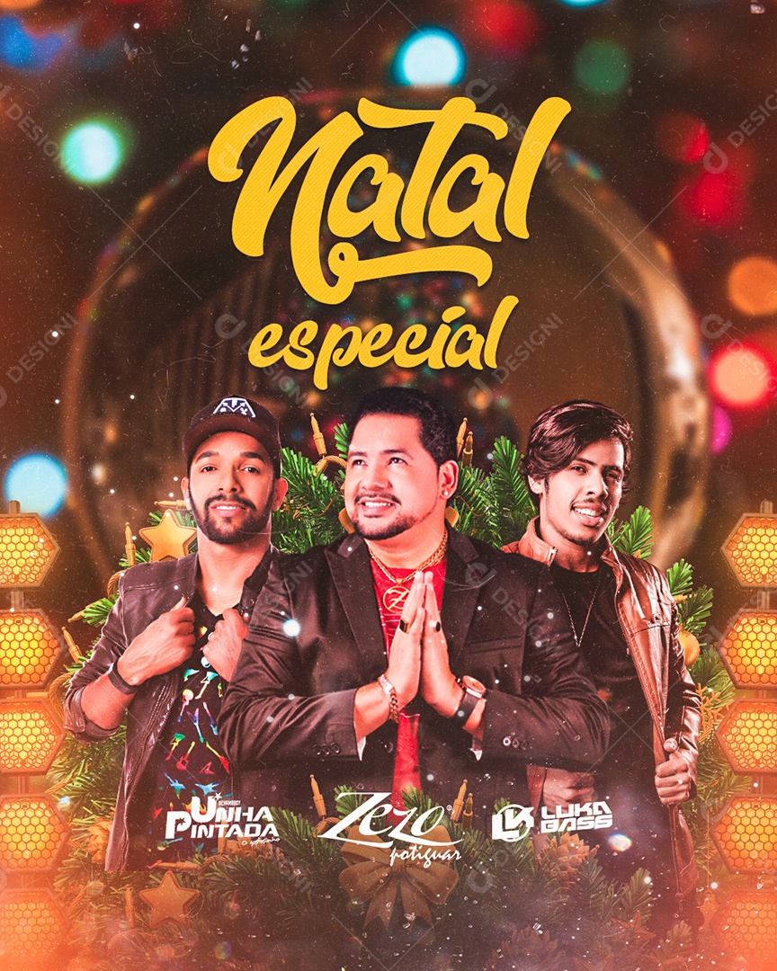 Flyer Show Natal Especial Unha Pintada Zezo Ptiguar e Luka Bassa Social Media PSD Editável