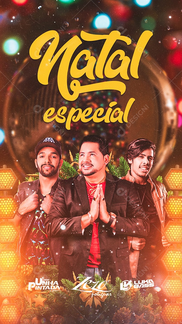 Flyer Show Natal Especial Unha Pintada Zezo Ptiguar e Luka Bassa Story Social Media PSD Editável