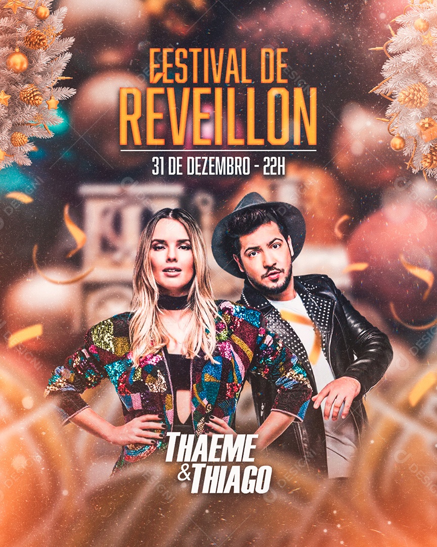 Flyer Show Festival de Réveillon Thaeme & THiago Social Media PSD Editável