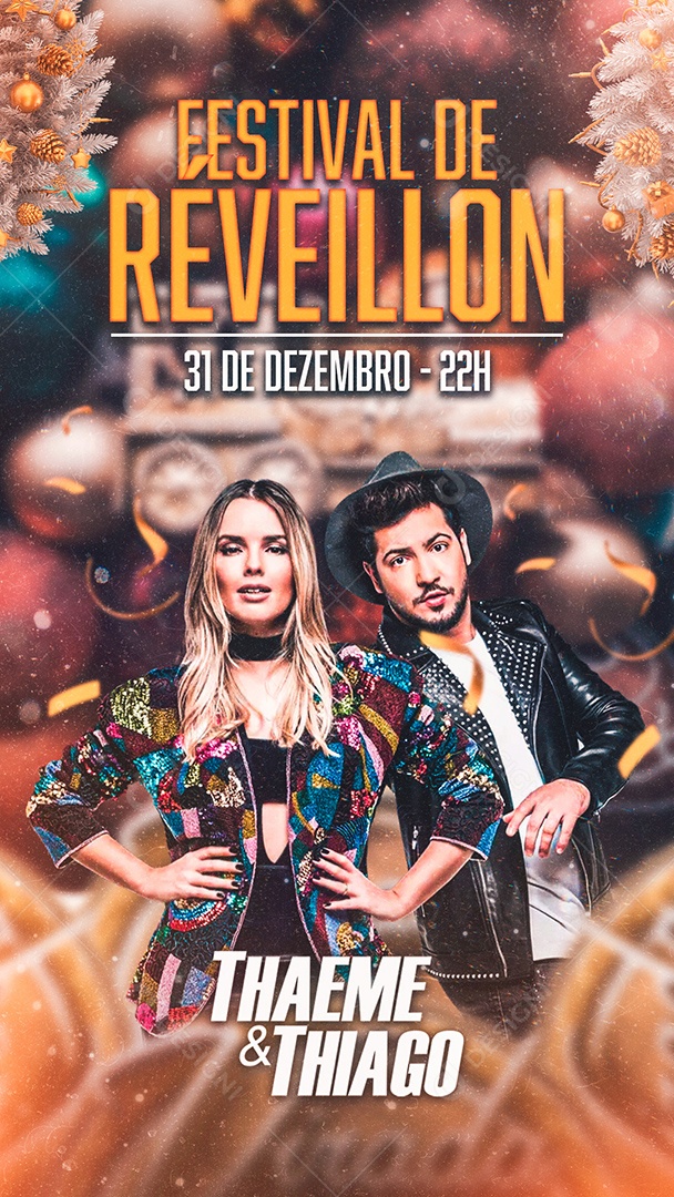 Flyer Show Festival de Réveillon Thaeme & THiago Story Social Media PSD Editável