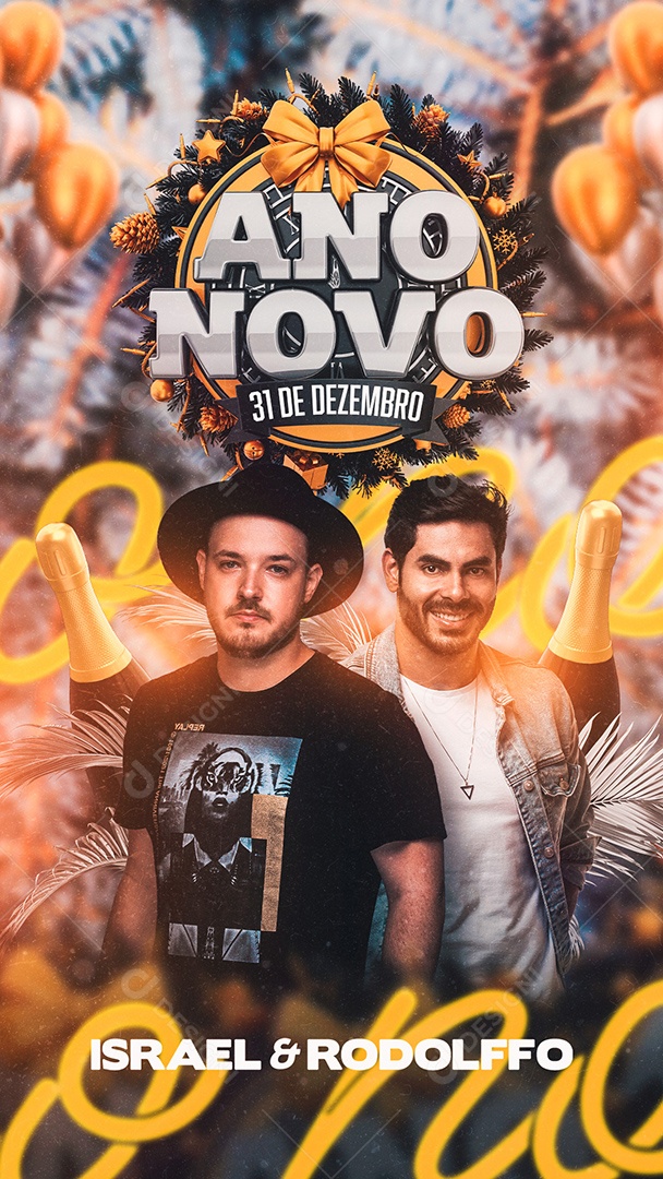 Flyer Show Ano Novo Israel e Fodolffo Story Social Media PSD Editável