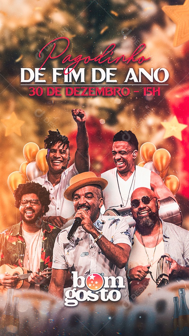 Flyer Show Pagodinho Fim de Ano Bom Gosto Story Social Media PSD Editável