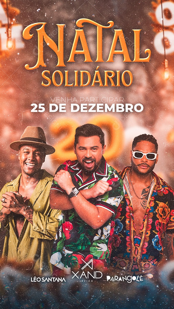 Flyer Natal Solidário Léo Santana Xand Avião e Parangolé Story Social Media PSD Editável