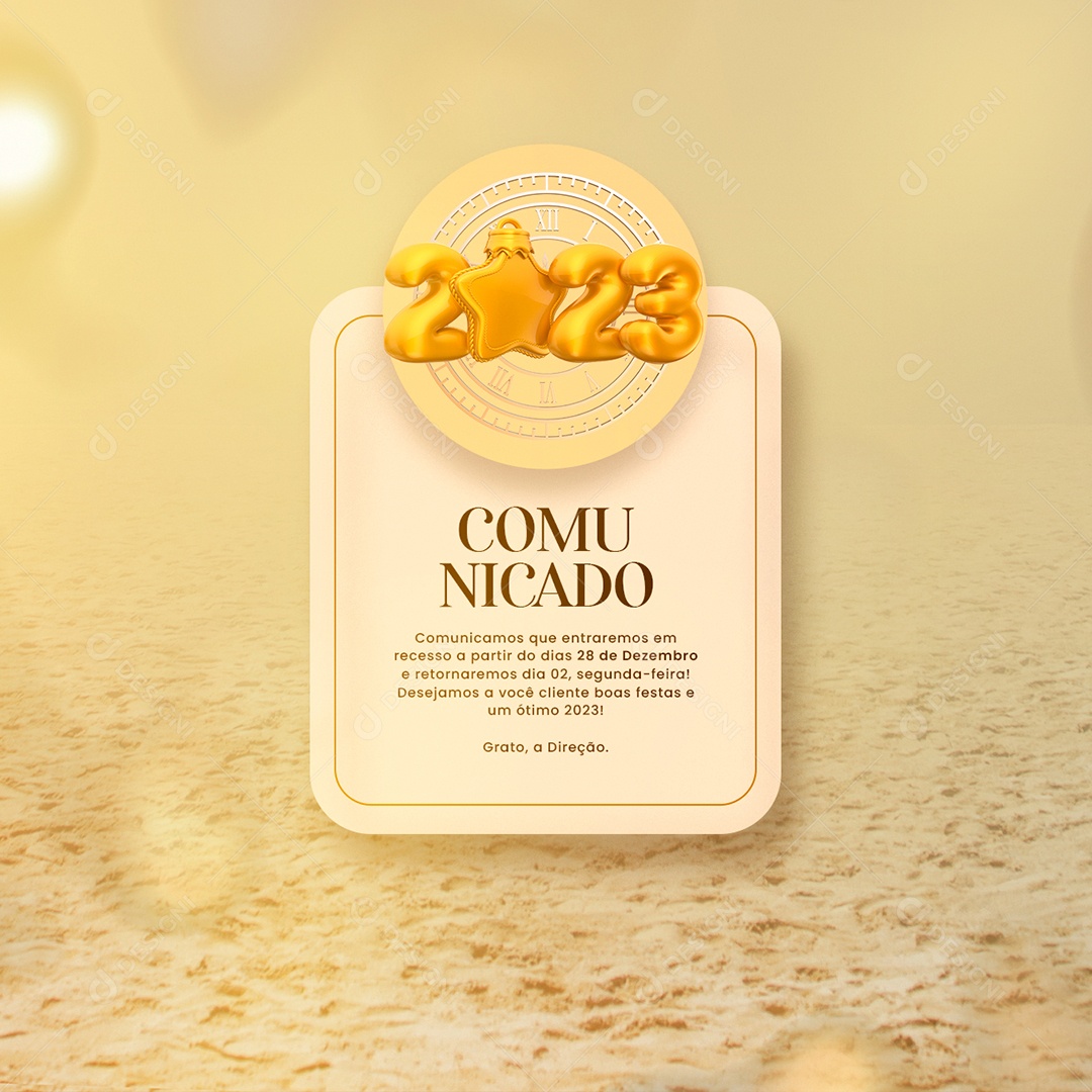 Comunicado Entraremos em Recesso Ano Novo Social Media PSD Editável