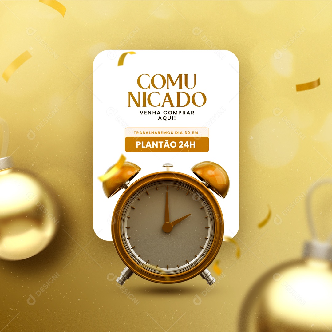 Comunicado Plantão 24H Virada de Ano Social Media PSD Editável
