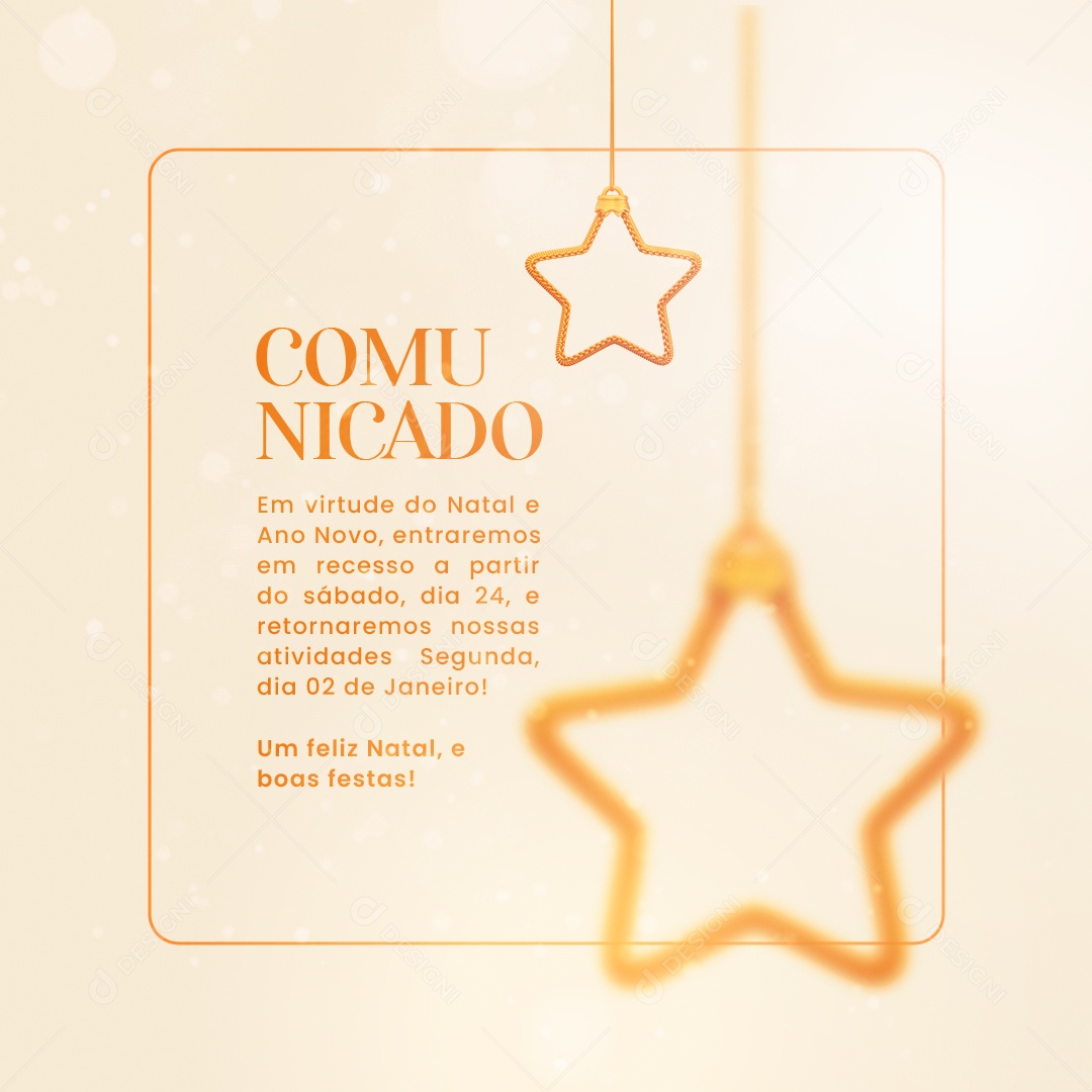 Comunicado Entraremos em Recesso Natal e Ano Novo Social Media PSD Editável