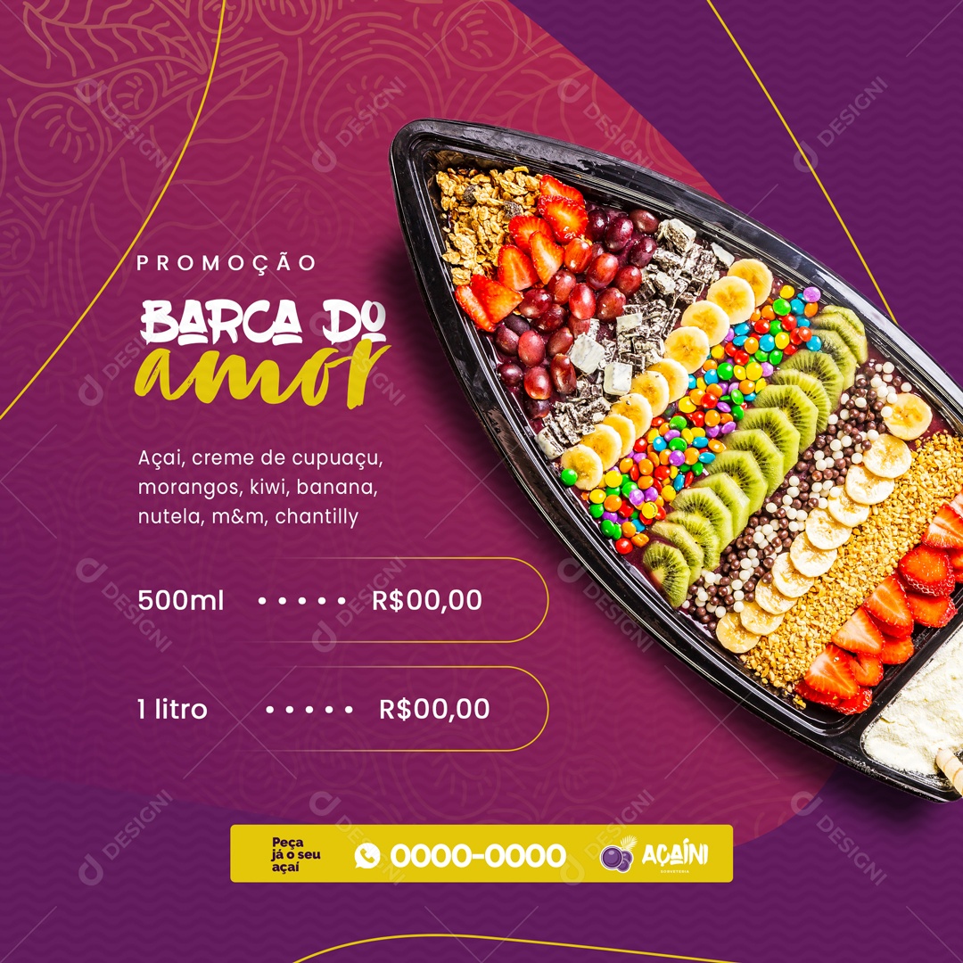 Promoção Barca do Amor Açaí Açaiteria Social Media PSD Editável