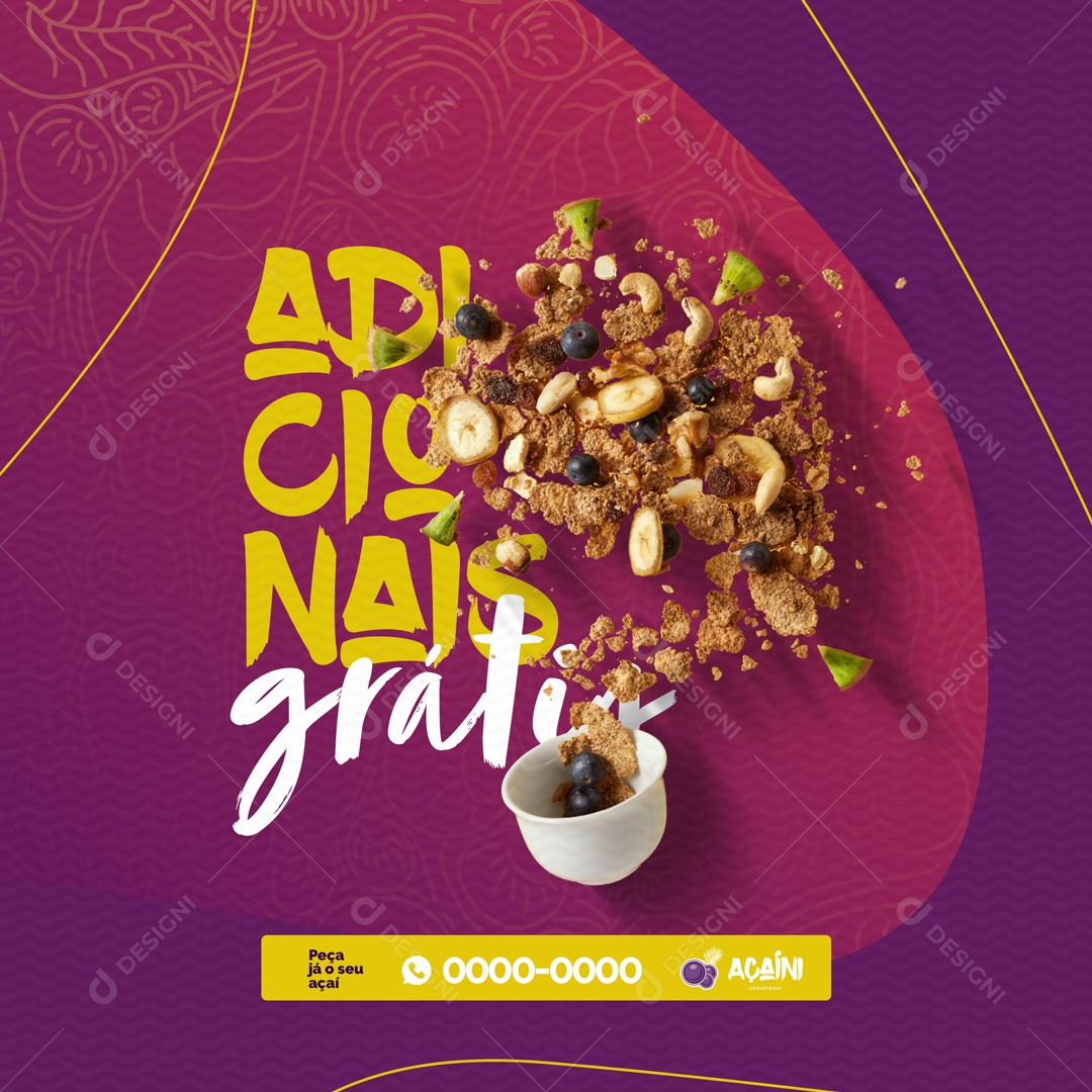 Açaiteria Açai Adicionais Grátis Social Media PSD Editável