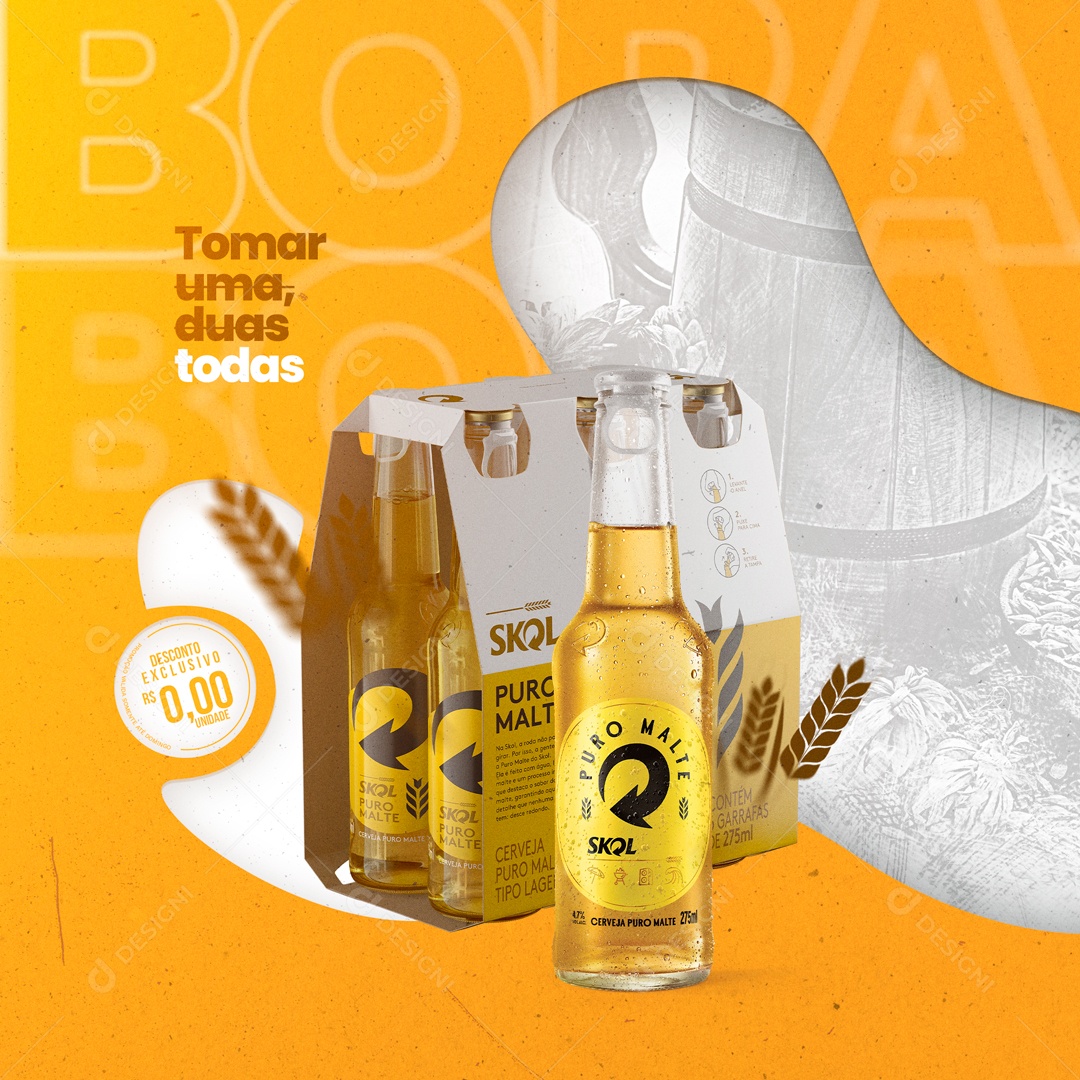 Tomar Uma Duas Todas Cerveja Skol Distribuidora de Bebidas Social Media PSD Editável