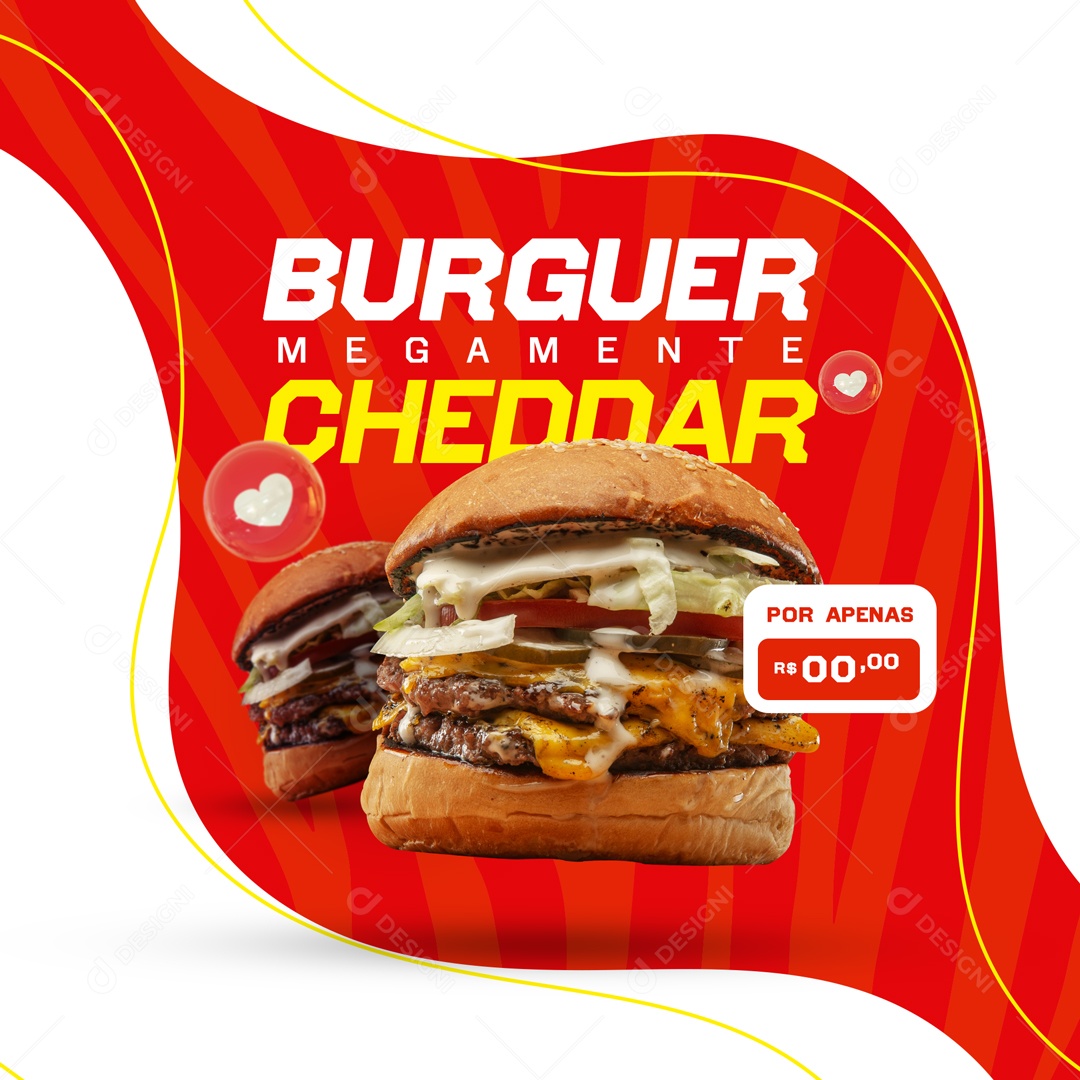 Buguer Megamente Cheddar Hamburgueria Social Media PSD Editável