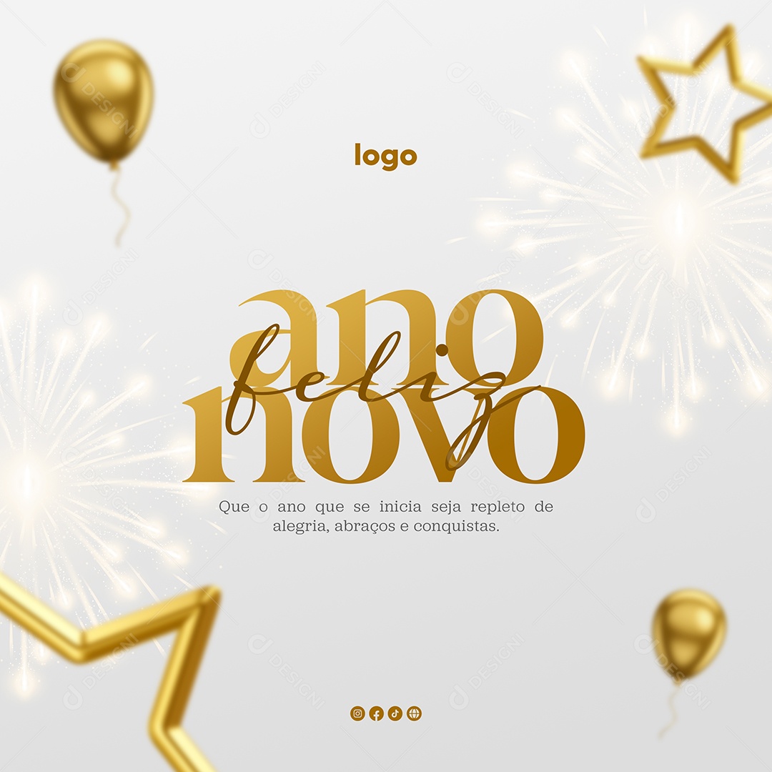 Que o Ano que Se Inicia Seja Repleto Alegria Feliz Ano Novo Social Media PSD Editável