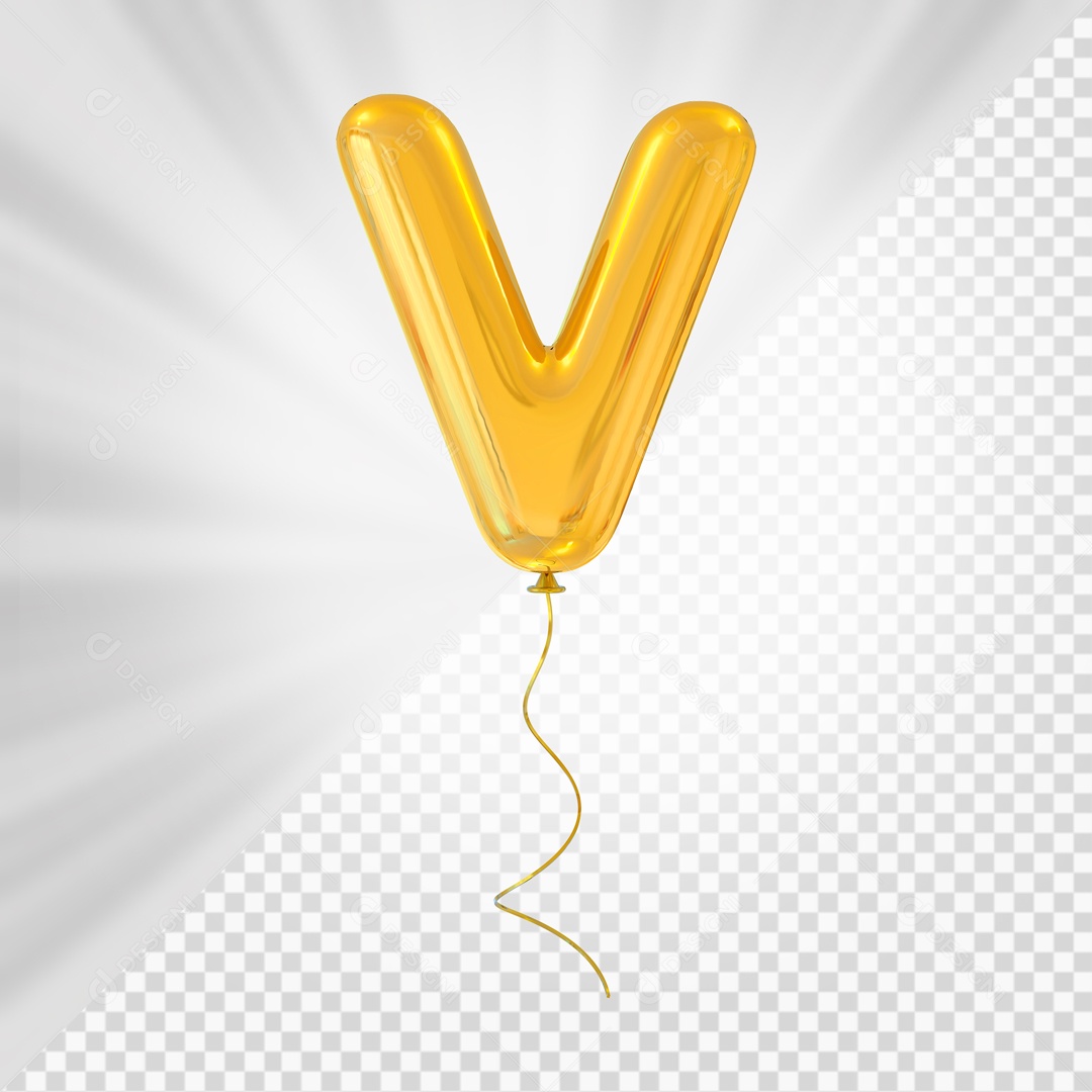 Letra V Maiúscula Balão Dourado Elemento 3D Para Composição PSD