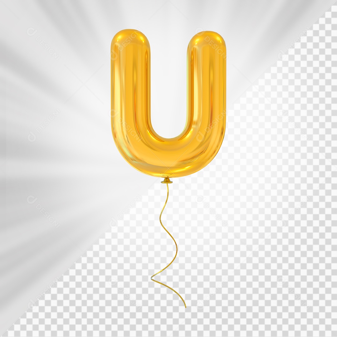 Letra U Maiúscula Balão Dourado Elemento 3D Para Composição PSD