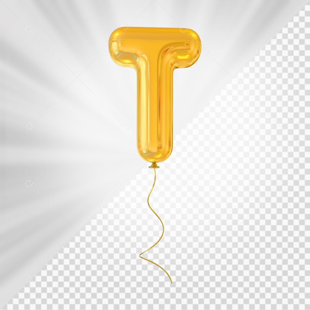 Letra T Maiúscula Balão Dourado Elemento 3D Para Composição PSD