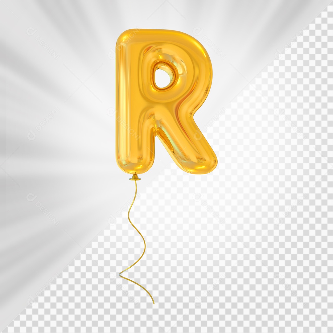 Letra R Maiúscula Balão Dourado Elemento 3D Para Composição PSD