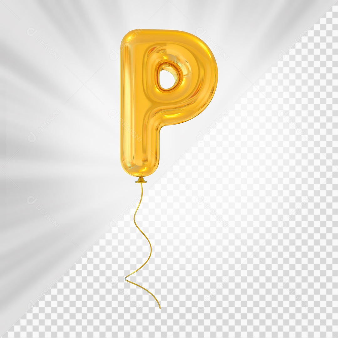 Letra P Maiúscula Balão Dourado Elemento 3D Para Composição PSD