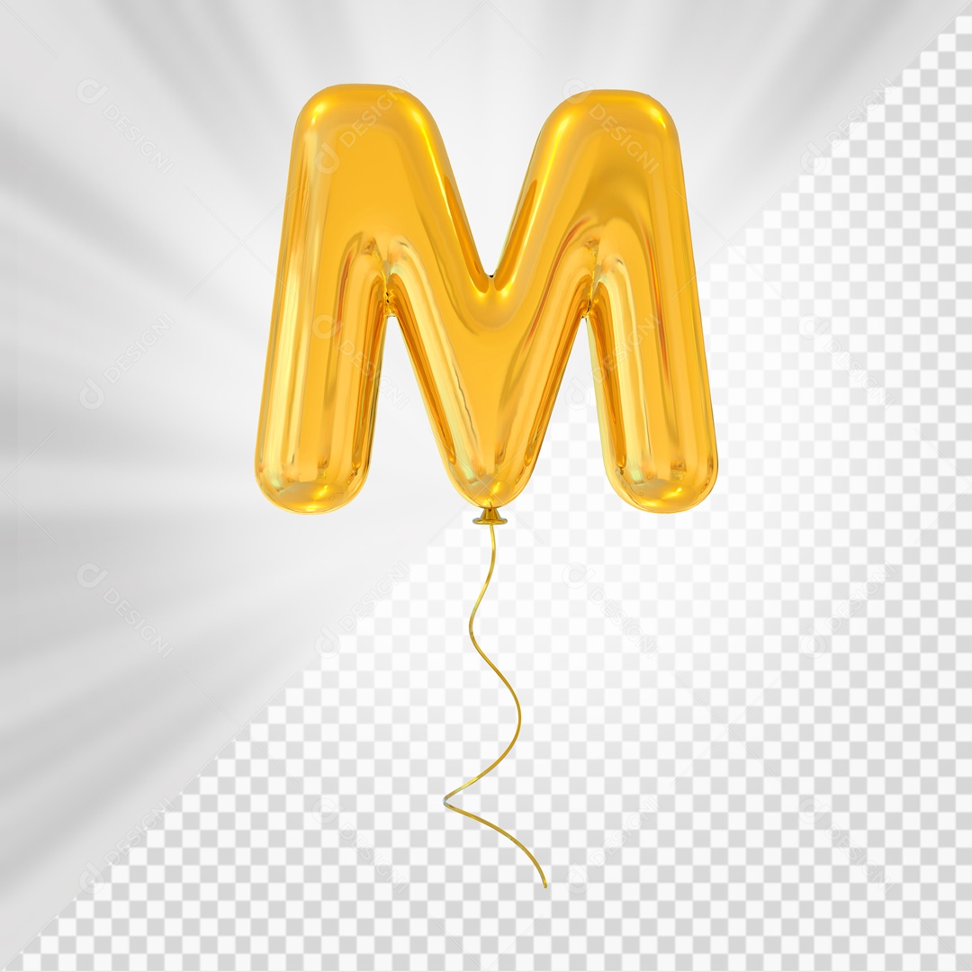 Letra M Maiúscula Balão Dourado Elemento 3D Para Composição PSD