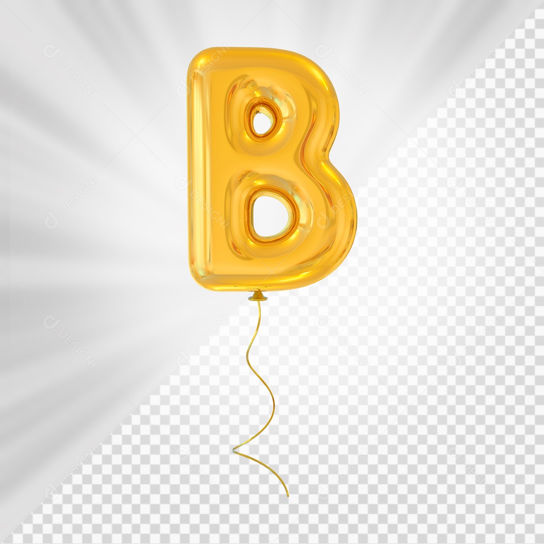 Letra B Maiúscula Balão Dourado Elemento 3D Para Composição PSD