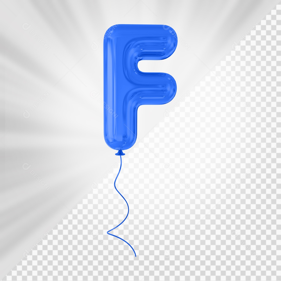 Letter F Uppercase Blue Balloon 3D Element For Compositing PSD