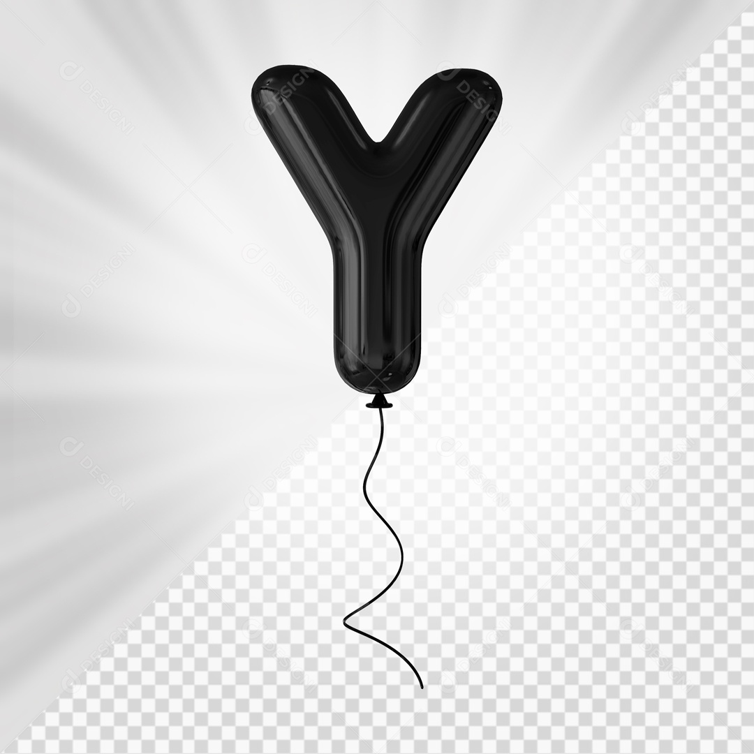 Letra Y Maiúscula Balão Preto Elemento 3D Para Composição PSD