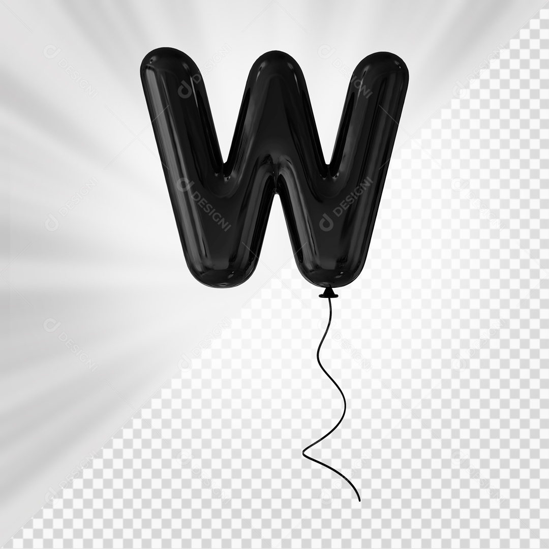 Letra W Maiúscula Balão Preto Elemento 3D Para Composição PSD