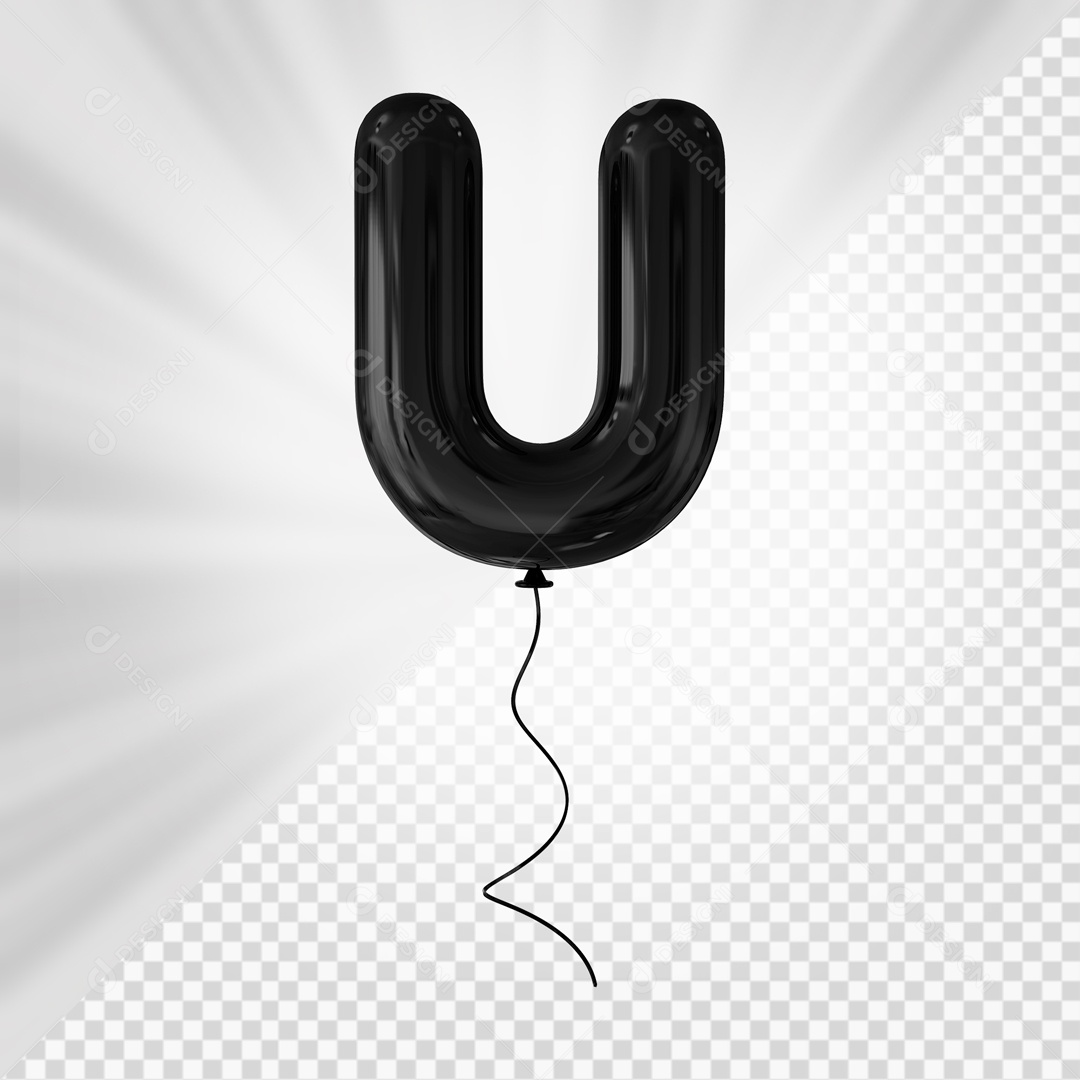 Letra U Maiúscula Balão Preto Elemento 3D Para Composição PSD