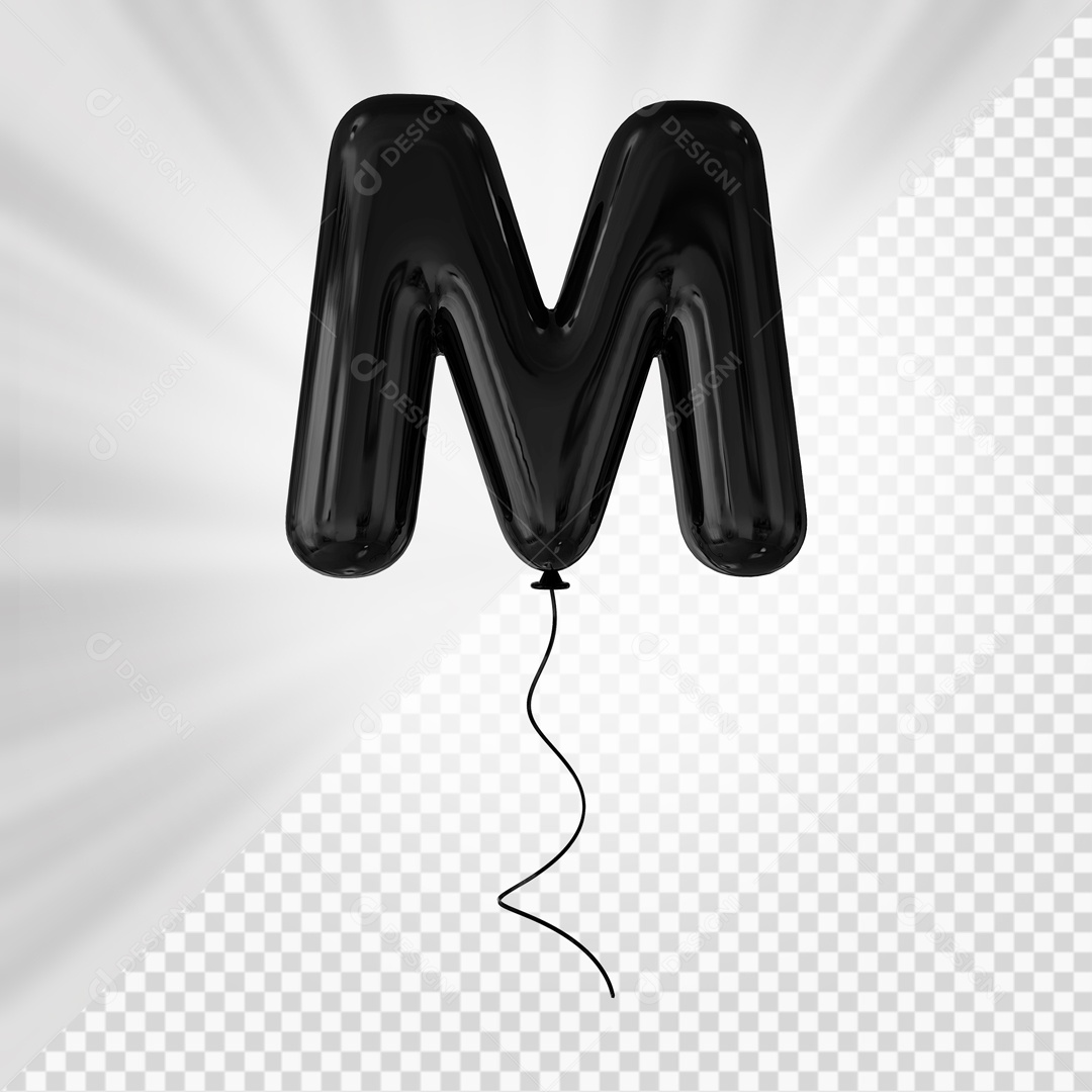 Letra M Maiúscula Balão Preto Elemento 3D Para Composição PSD