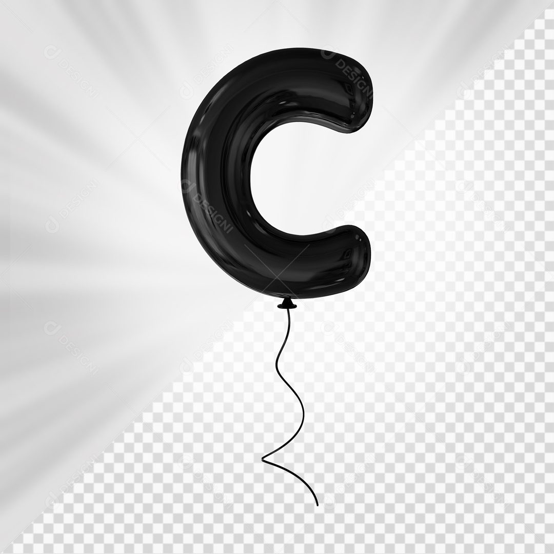 Letra C Maiúscula Balão Preto Elemento 3D Para Composição PSD