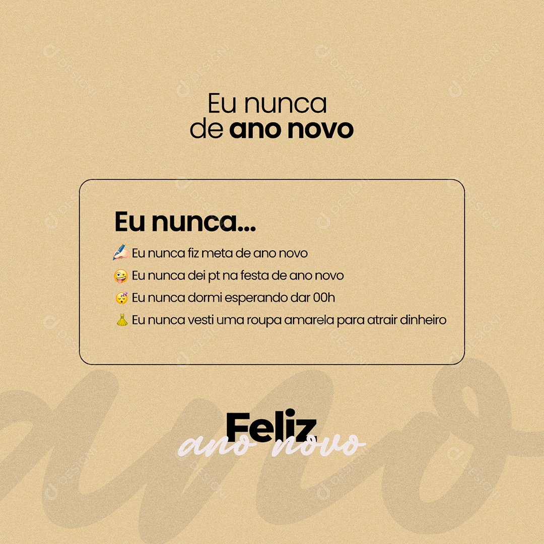 Eu nunca de Ano Novo Meme Feliz Ano Novo Social Media PSD Editável