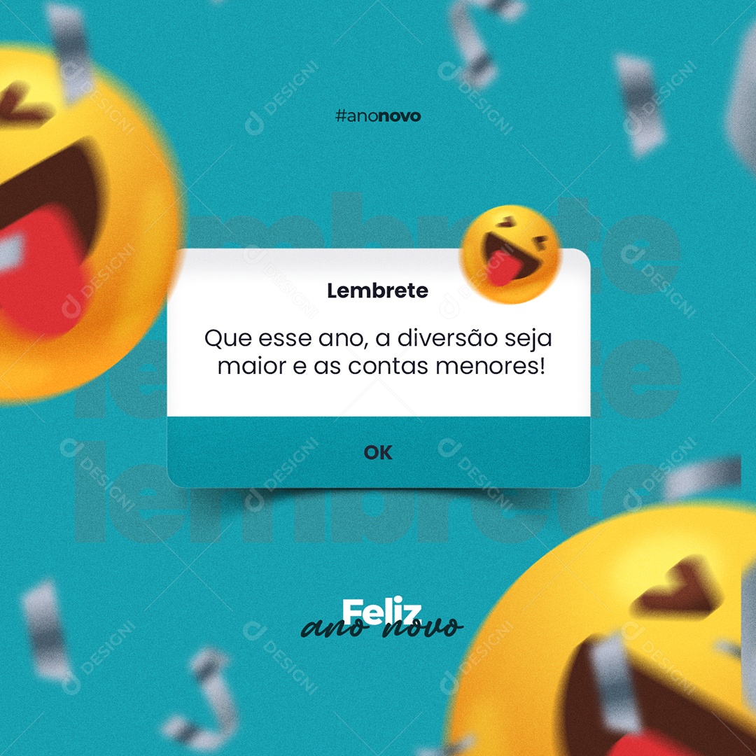 Lembrete Que esse Ano a Diversão Ano Novo Social Media PSD Editável
