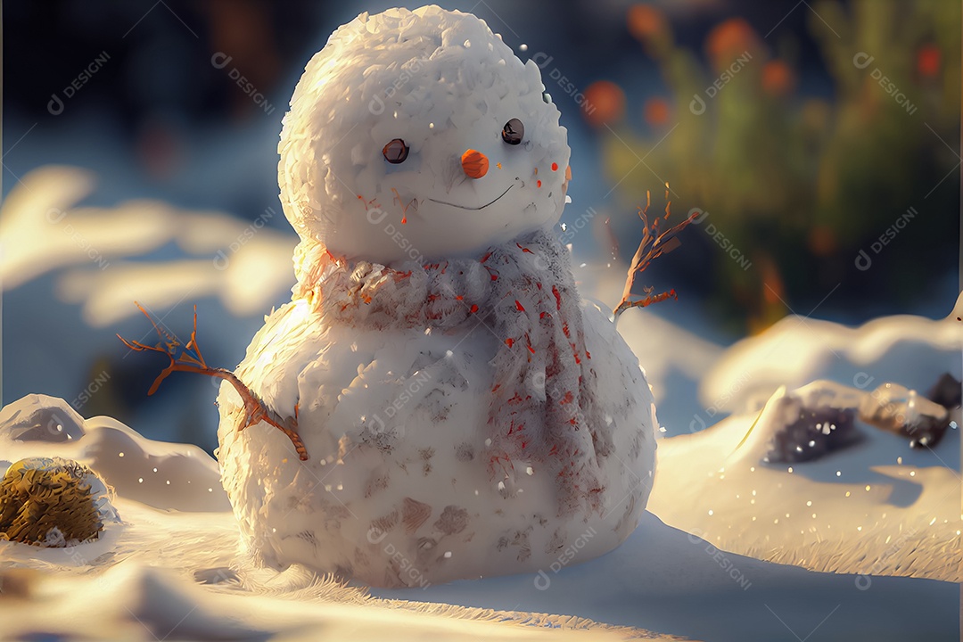 Boneco de neve decora a renderização 3D do festival Feliz Natal