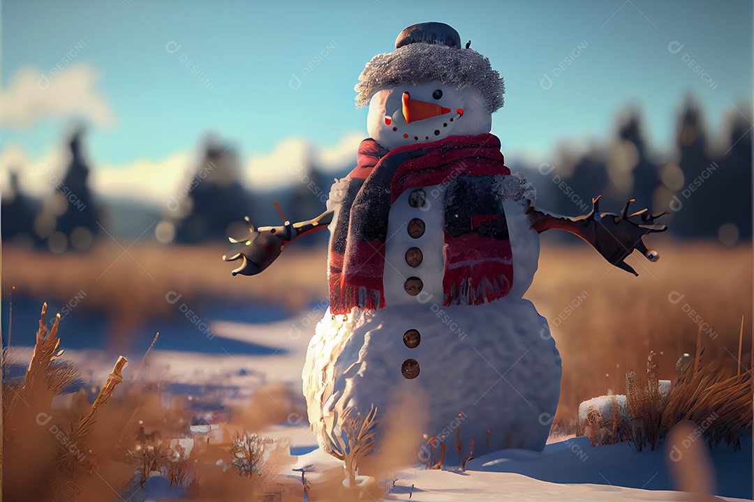 Boneco de neve decora a renderização 3D do festival Feliz Natal