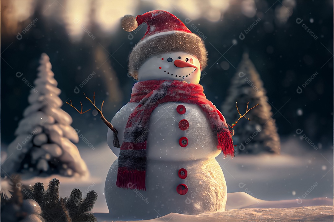 Boneco de neve decora a renderização 3D do festival Feliz Natal