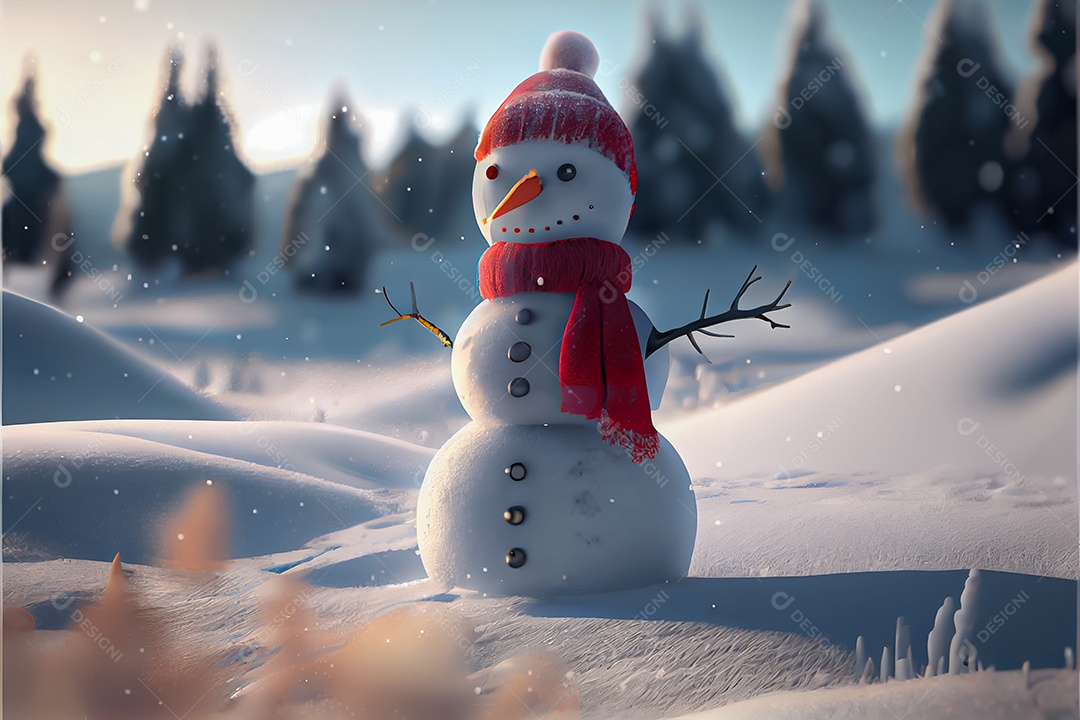 Boneco de neve decora a renderização 3D do festival Feliz Natal