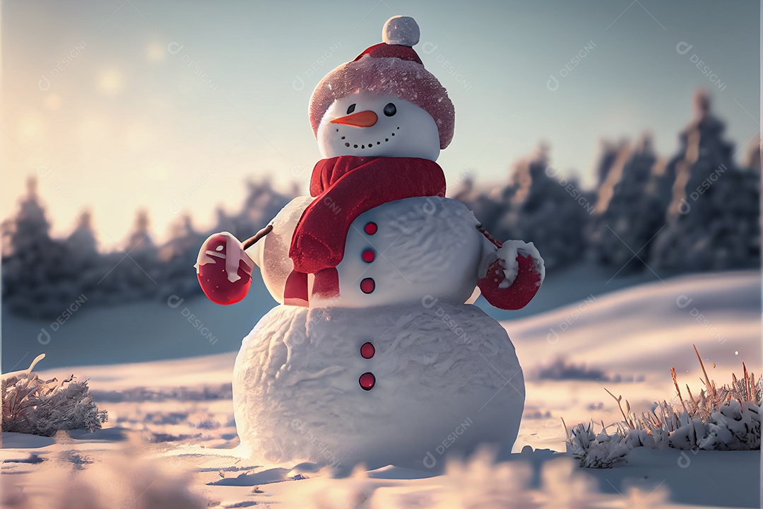 Boneco de neve decora a renderização 3D do festival Feliz Natal