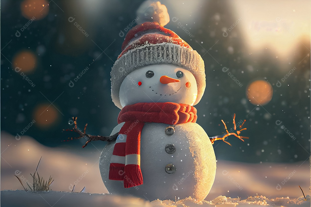 Boneco de neve decora a renderização 3D do festival Feliz Natal