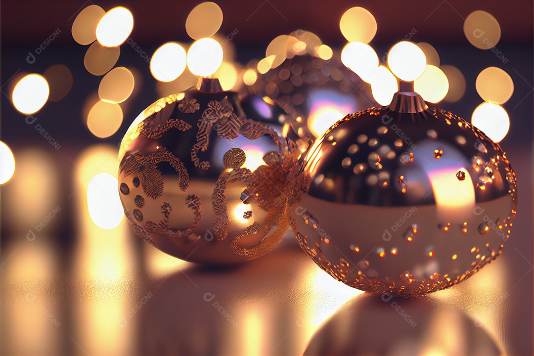 Bola feliz natal 3d render bokeh de fundo
