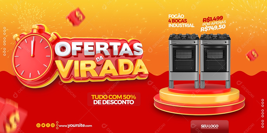 Banner Ofertas da Virada Venha Conferir Social Media PSD Editável