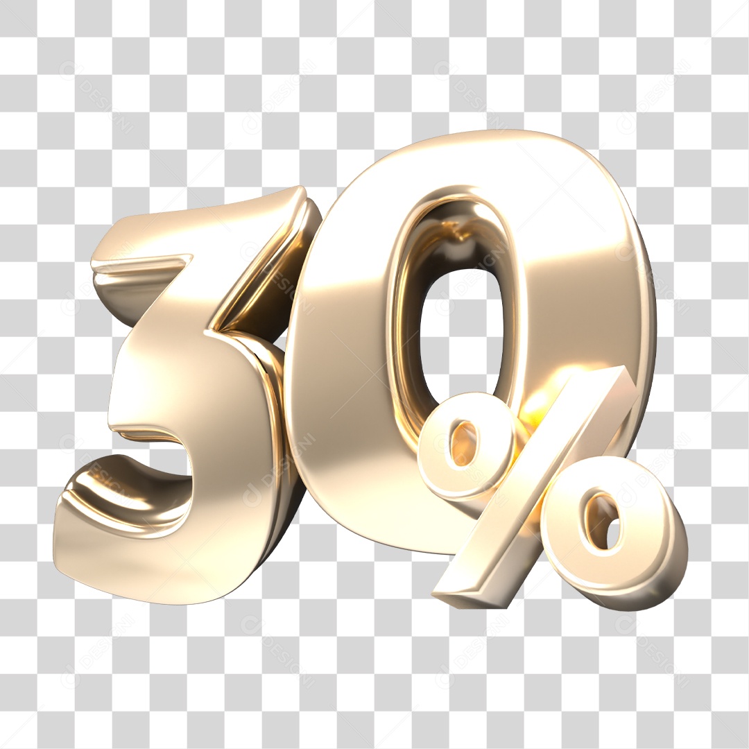Número 3D 30% Por Cento Dourado Elemento Para Composição PNG Transparente