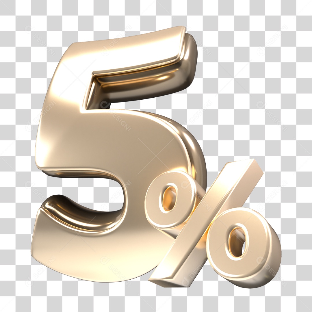 Número 3D 5% Por Cento Dourado Elemento Para Composição PNG Transparente