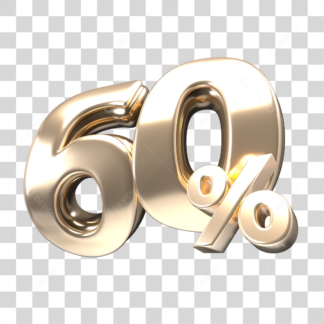 Número 3D 60% Por Cento Dourado Elemento Para Composição PNG Transparente