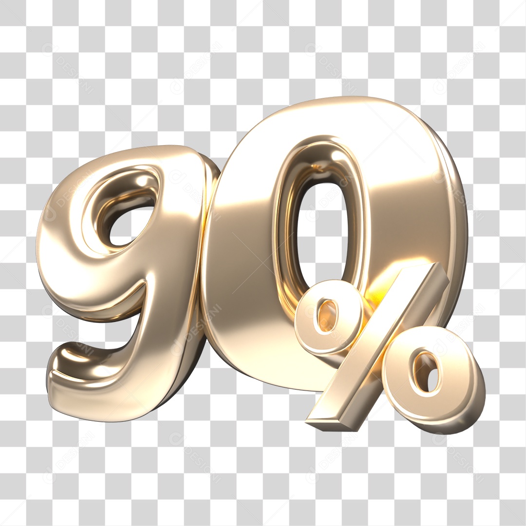3D Number 90% Percent Golden Element For Typesetting PNG Transparent