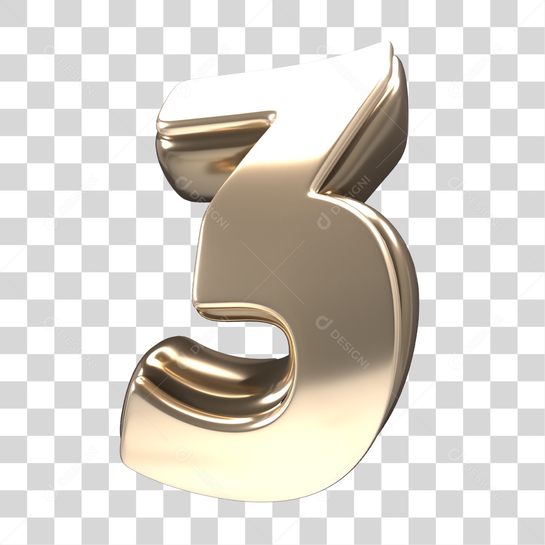 Número 3D 3 Dourado Para Composição PNG Transparente