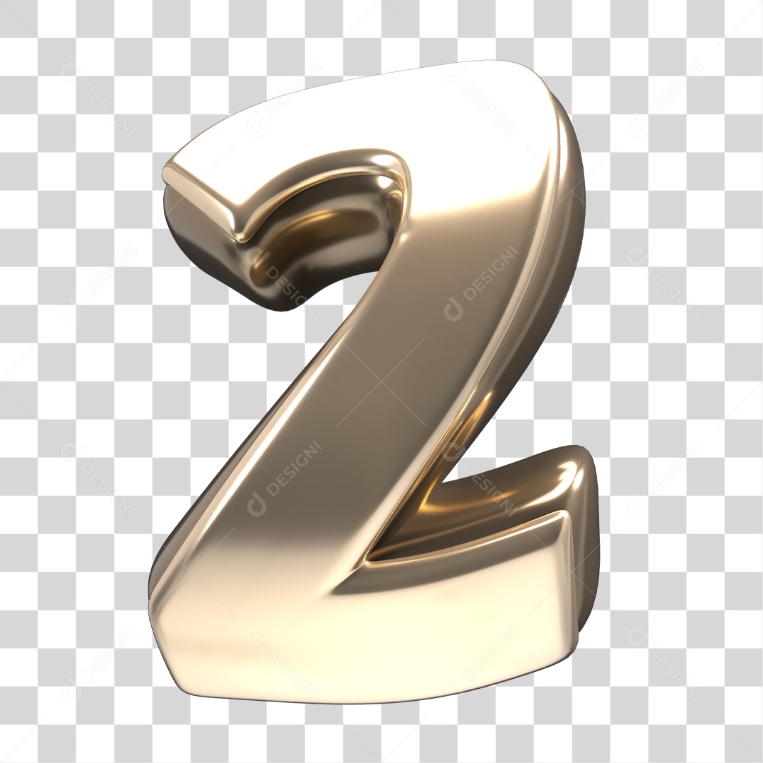 Número 3D 2 Dourado Para Composição PNG Transparente