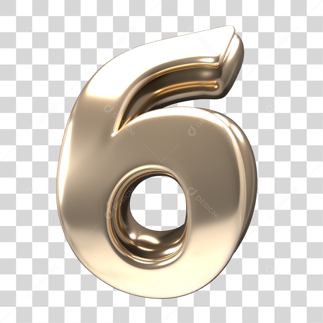 Número 3D 6 Dourado Para Composição PNG Transparente