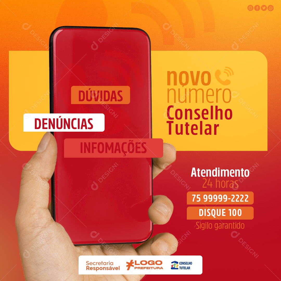 Social Media Novo Número Conselho Tutelar PSD Editável