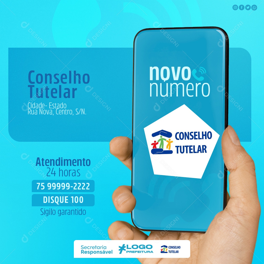 Social Media Novo Número Conselho Tutelar PSD Editável